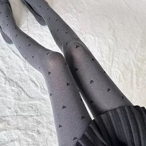 Medias De Terciopelo Gris Con Lazo Para Mujer Con Estampado