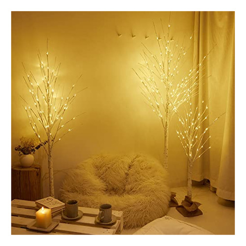 Holilluma 3 Paquetes Árbol De Brich Iluminado, 4ft 56 3g7pk