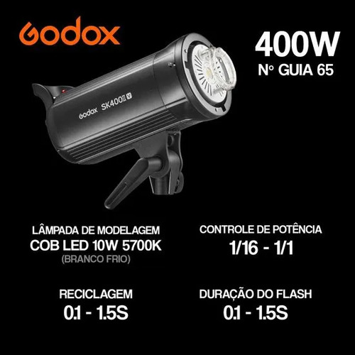 Flash Godox Sk400ii V 400w + Rádio Flash Ttl Para Canon