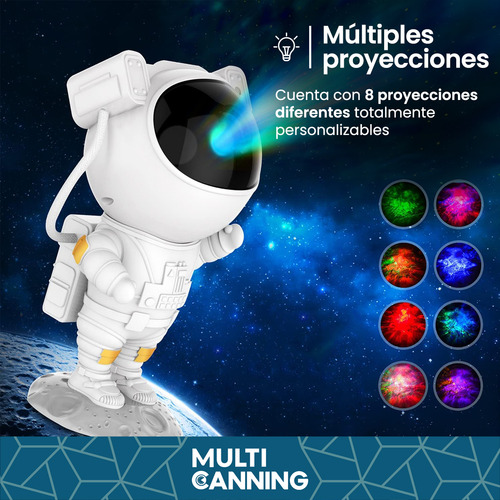 Lámpara Astronauta Proyector Luz Noche Estrellas Galaxia