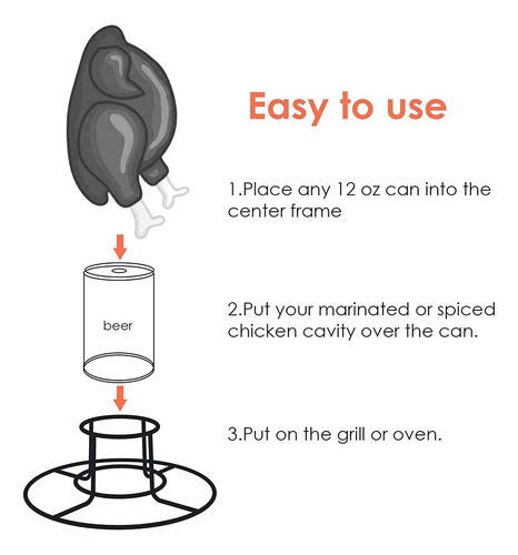 Para Parrilla Pollo Lata Cerveza, Acero Inoxidable, Fácil