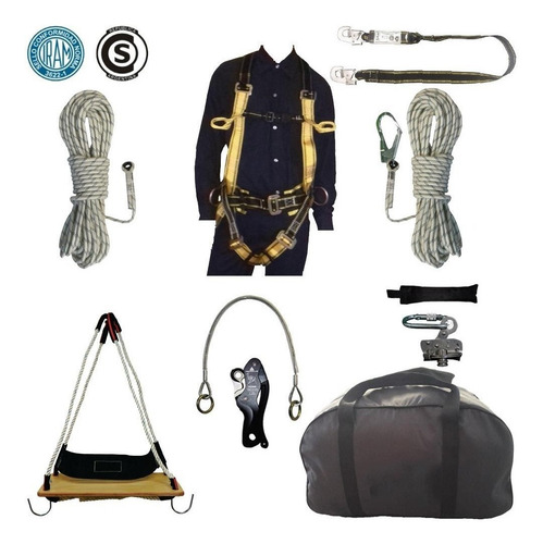 Imagen 1 de 8 de Arnes Kit Completo Trabajo En Altura Linea De Vida De 50mts