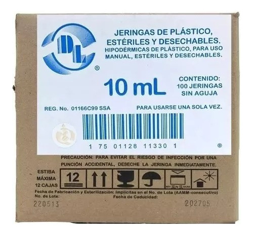Jeringas De Plástico 10 Ml Caja 100u S/aguja Volumen 10 Ml