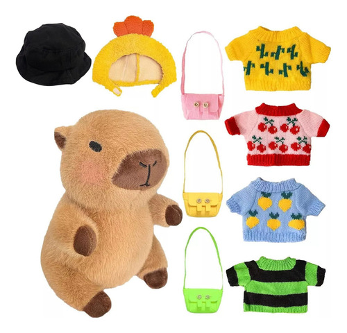 Ning A Peluche Capibara Con 9 Piezas De Ropa Y