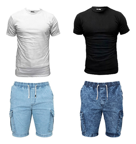 Combo Ropa Dos Remeras Lisas + Dos Bermudas Cargo