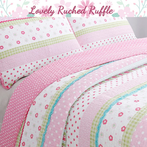 Juego De Cama Reversible 100% Algodón Lunares Rosas Matrimon
