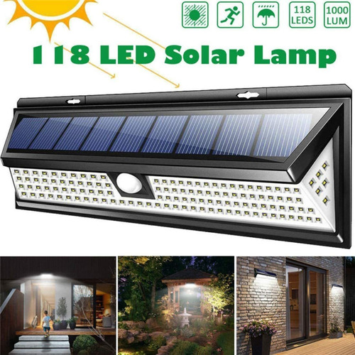 Lámpara Solar 118 Led Pir Sensor De Movimiento Luz Jardín