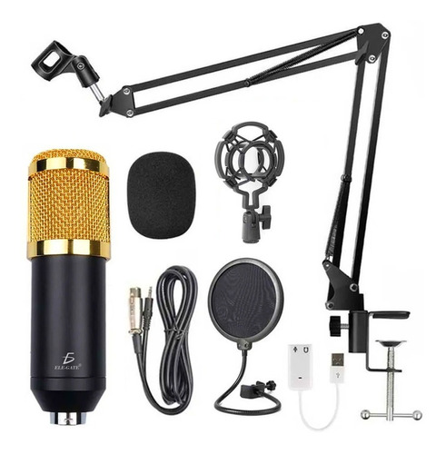 Kit Profesional Microfono Condensador Grabación Estudio Ktv Color Dorado
