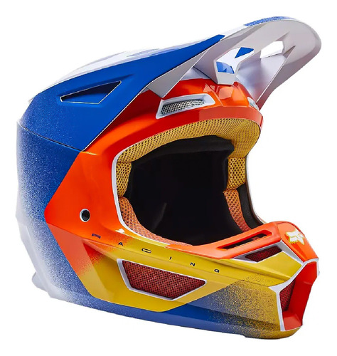 Capacete Fox V2 Rkane Laranja Azul Mips Motocross Trilha