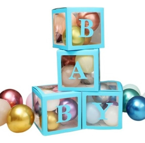 Set 4 Cajas Cubo Para Decoración De Baby Shower Para Globos