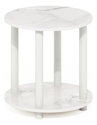 Furinno Turn-n-tube 2-tier Round Wooden End Table, Mármol Bl