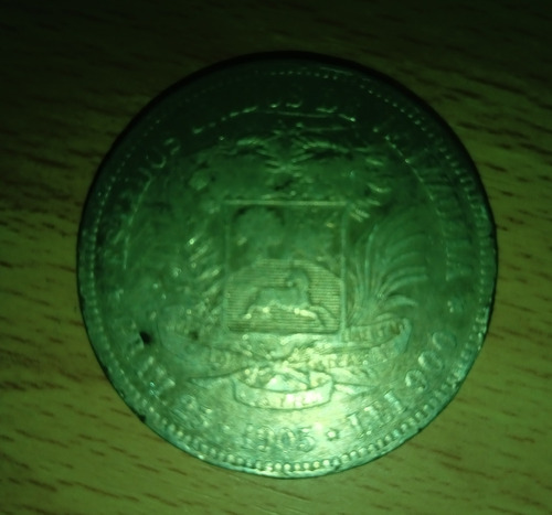 Moneda De 5 Bs. Plata Un Fuerte. Estados Unidos De Venezuela