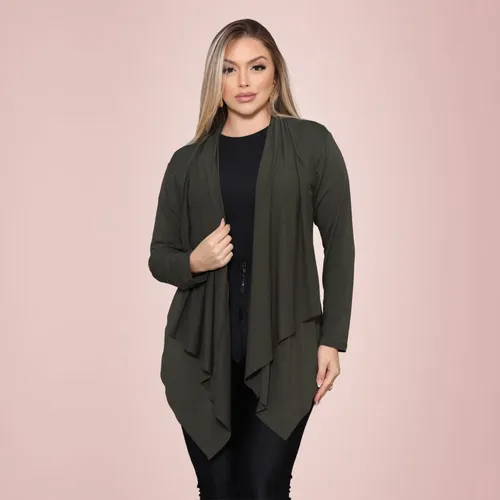 Cardigan Feminino Frio Blusa Manga Longa Gola Alta Casaco