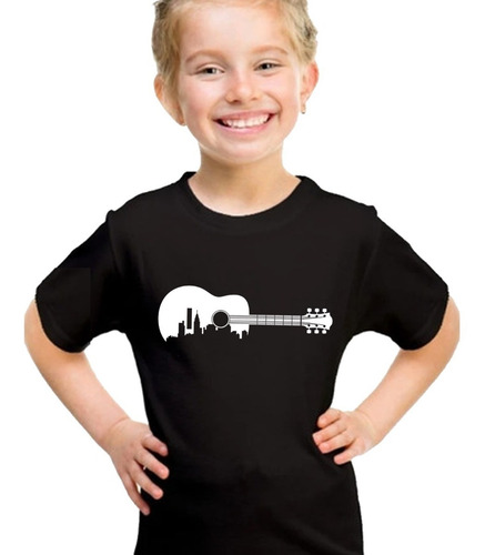 Imagen 4 de 6 de Remera Negra Guitarra Música Hombre Mujer Niños Algodón