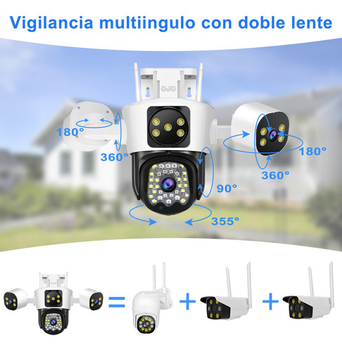 12MP Ojo® Cámaras De Seguridad Tres Lentes Tres Pantalla Ptz 1440p Con Función De Alarma Rotación Ajustable Del Brazo