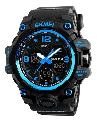 Reloj Skmei 1155 B Negro Azul Hora Doble Pantalla Negra