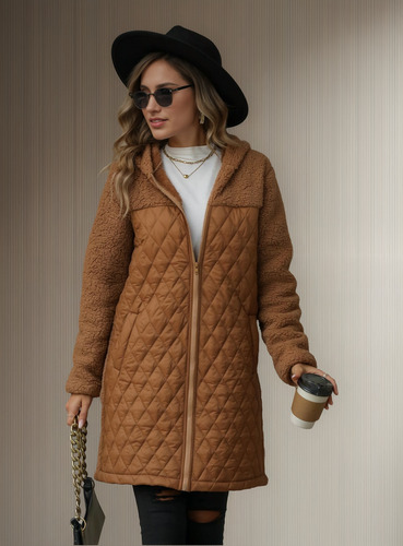 Abrigo De Felpa Con Cremallera Y Capucha De Moda Para Mujer