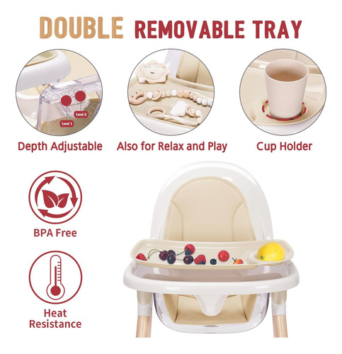 Silla Alta Para Bebés, Silla Alta De Madera Convertible 6 En