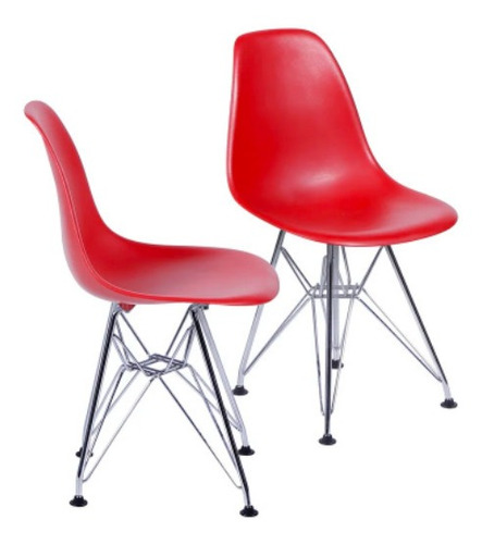 Cadeira de jantar BoxBit DKR Eames polipropileno base cromada, estrutura de cor  vermelho, 2 unidades