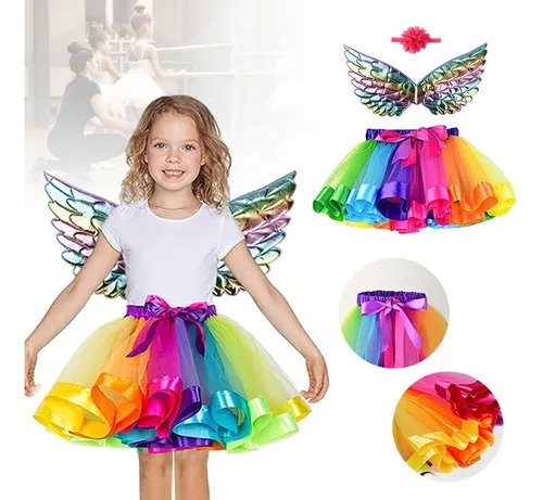 Falda tutú de tul para bebé niña + lazos para el pelo, tutú de fiesta de  baile arcoíris para niños, vestido de ballet de princesa para niños 2-11T