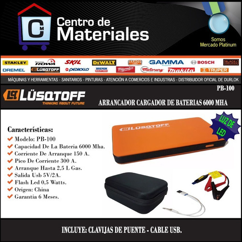 Cargador Batería Celular Arrancador Auto Lusqtoff Pb-100