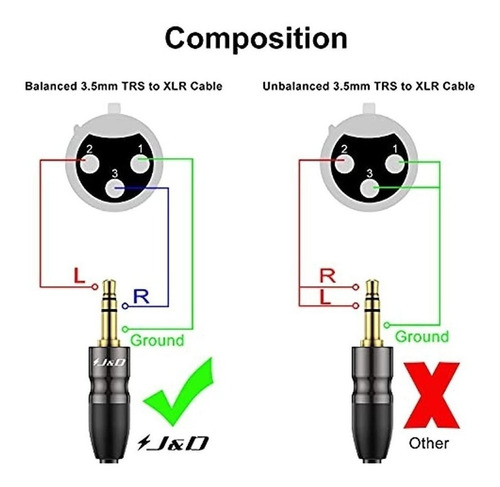 J&d Cable De 1/8 A Xlr, Trs De 3,5 Mm A Xlr Cable Balanceado