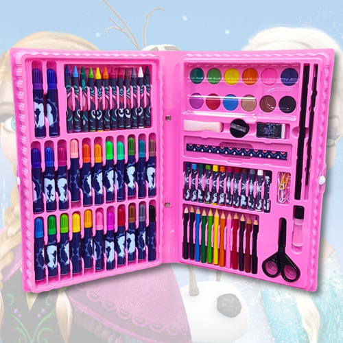 Maleta Pintura Infantil 86 Peças Canetinhas Giz Lápis Frozen