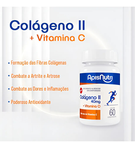 Colágeno Tipo Ii + Vitamina C 40mg 60 Comp Apisnutri