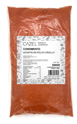 Achiote Natural Oaxaqueño En Polvo Criollo Premium 500g
