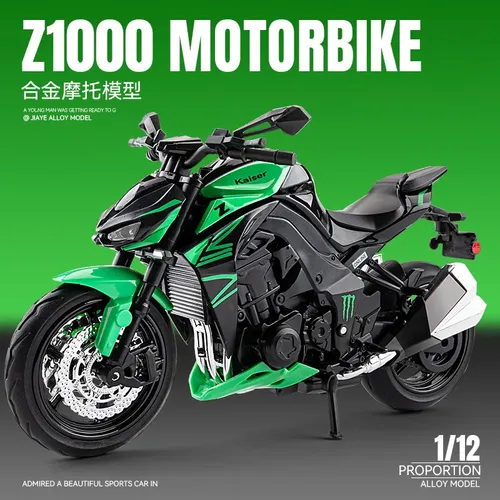 Modelo De Motocicleta Kawasaki Z1000 Em Liga Metálica 1:12 Verde