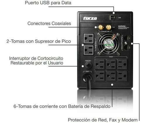 Ups Forza Fx-2200lcd-u, 2200va, 1200w, 8 Tomas De Salida