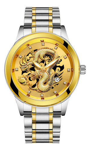 Reloj De Cuarzo Con Escultura De Dragón Dorado Para Hombre,