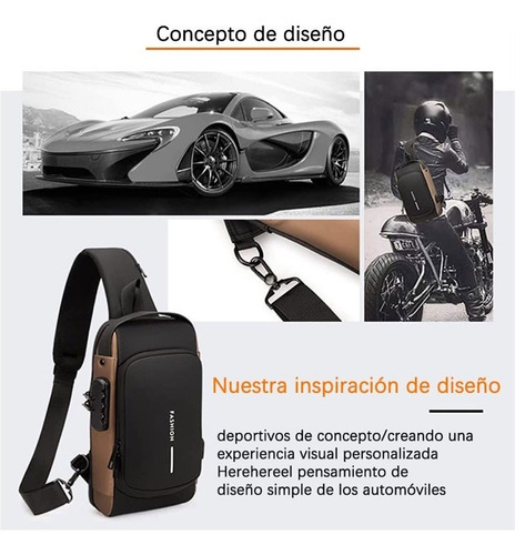Multifuncional Combinación Cerradura Pecho Bolsa Impermeable Antirrobo Usb De Carga