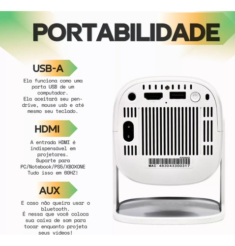 Projetor P30 Wifi 10000lm Android 11 Bluetooth Portátil Branco