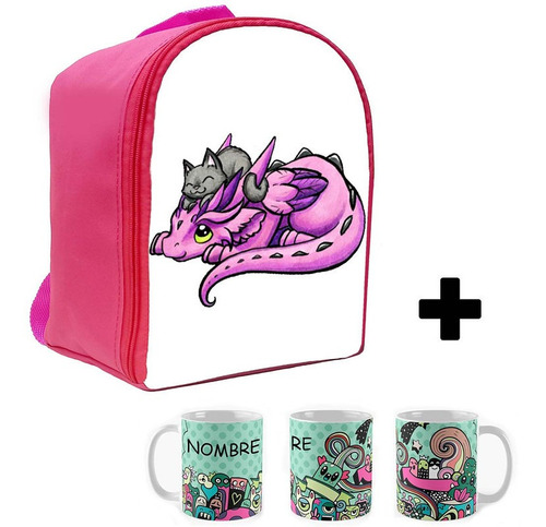 Mochila Jardin Dragones Mas Taza Plastica Mjr 15