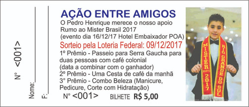 2 Mil Rifas Ação Entre Amigos Impressão Numerado Colorido