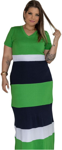 Vestido Longo Tricolor Verão Plus Size