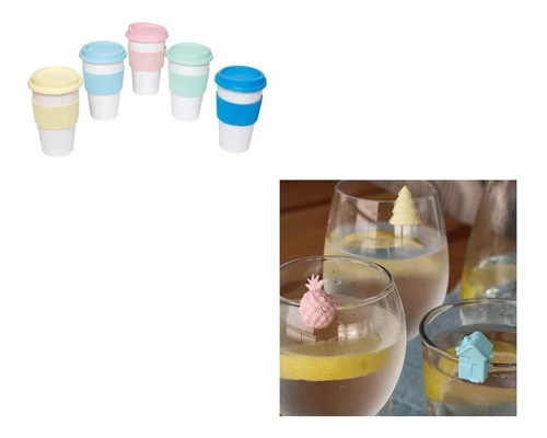 Vaso Termico Pastel Bpa Free + 5 Identificadores De Vaso