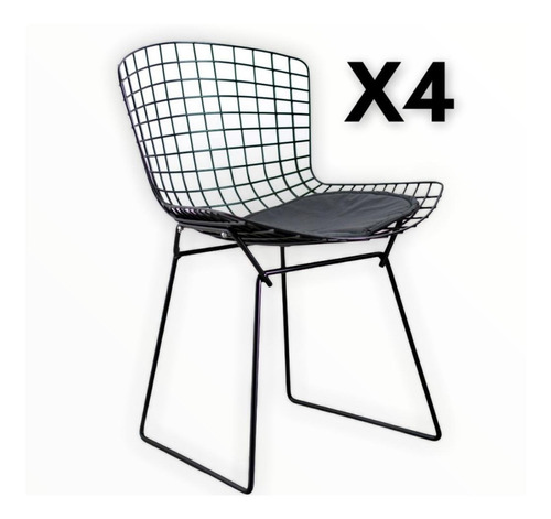 Pack X4 - Sillas Bertoia Negras + Almohadón - Envío Gratis!