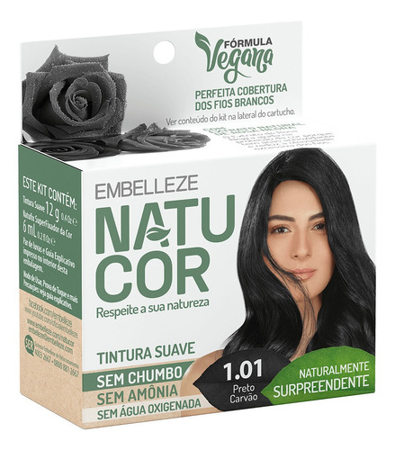 Kit Tintura Natucor  Tinta de cabelo tom 1.01 preto carvão para cabelo