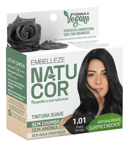 Kit Tintura Natucor  Tinta de cabelo tom 1.01 preto carvão x 12g