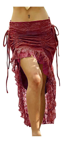 X Skirt Mujer Vendaje Sólido Encaje Verano Irregular Mini 98