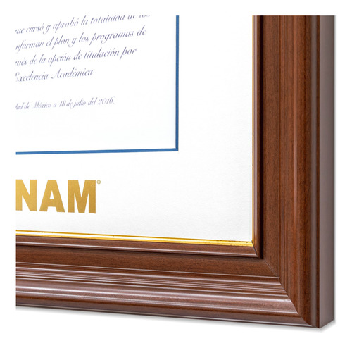 Marco Para Titulo Unam 40x50 Azul/ Filo Oro Nogal/ Filo Oro