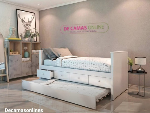 Cama Nido Doble 1 Plaza Y Media Con Cajones Juvenil Blanco
