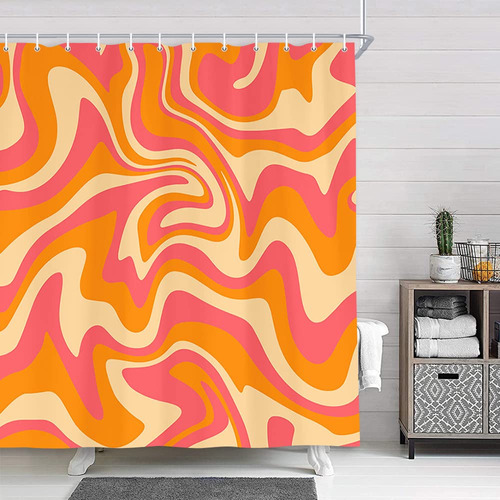 Cortina Ducha Arte Abstracto Moderno Para Baño Rosa Naranja