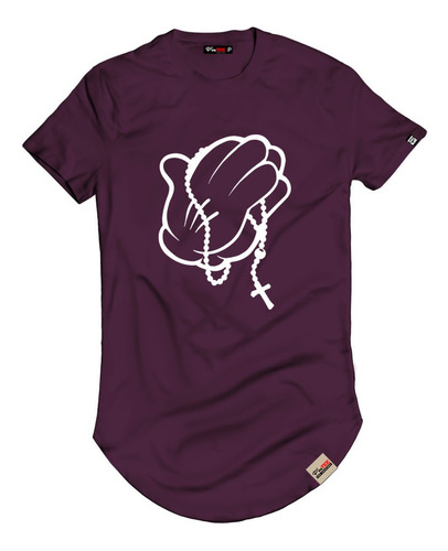 Imagem 6 de 9 de Camisa Camiseta Long Mãos Rezando Blusa Alongada Manga Curta