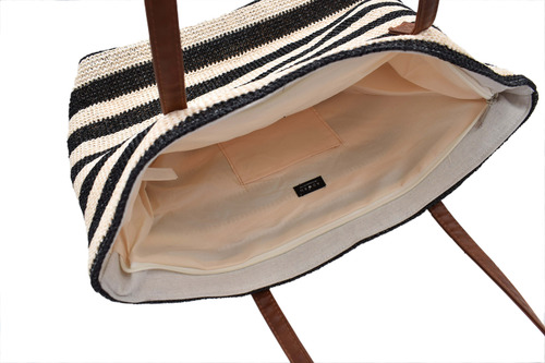 Bolsa De Playa Rayas Negras Y Beige Espaciosa