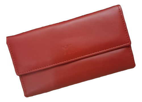 Billetera De Cuero Mujer Xl Extra Large Modelo Taos Rojo Liso