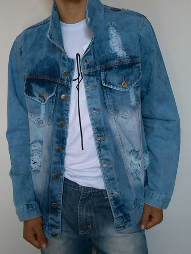 jaqueta jeans masculina rasgado