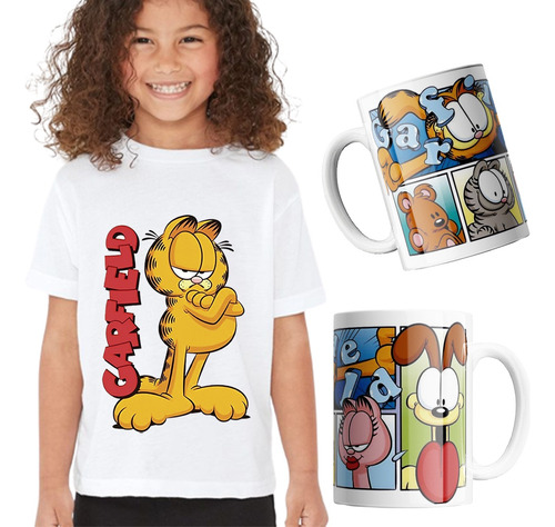 Playera Garfield Personalizada Kit Con Taza Sublimada